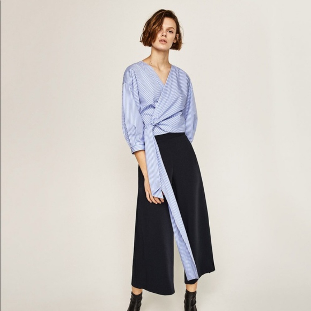 Zara Pinstripe Wrap Top